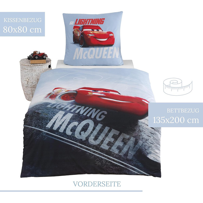 Комплект постільної білизни Cars для хлопчиків 135x200/80x80, бавовна, Disney