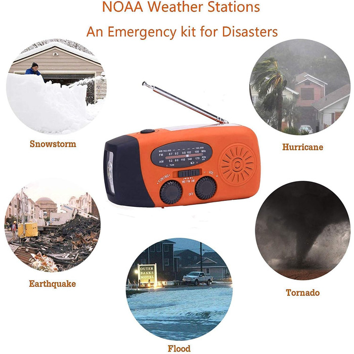 Радіо Solar Radio: портативне радіо з ручним приводом, динамо, AM/FM, 2000mAh Powerbank, ліхтарик LED, зарядка USB для мобільного телефону, для кемпінгу та відпочинку на природі, оранжевий колір