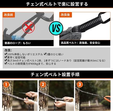 Гамак Overmont двошаровий сертифікований TÜV, 400 кг, 280x185 см, нейлон, для кемпінгу, відпочинку на природі, чорний, темно-сірий