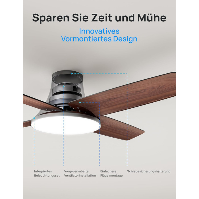 Стеляний вентилятор Dreo з підсвічуванням та пультом керування, 112 см (44 дюйми), плоский, чорний, реверсивний, 5 лопатей, 6 рівнів регулювання яскравості, 6 швидкостей, тихий, з таймером, легка установка для спальні