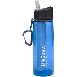 LifeStraw Go 2 Refillable Water Bottle with Built-in (2-Stage) Blue Filter, 22 oz., Blue, M