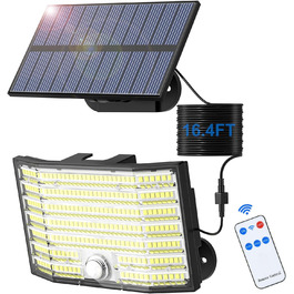 Сонячні вуличні LED ліхтарі з датчиком руху, 226 LED, 3 режими, IP65, 180° кут освітлення, настінні, з кабелем 5 м, для саду та гаража, 2 шт.