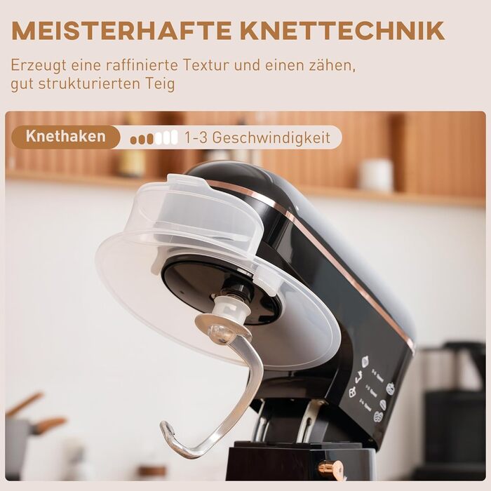Кухонна машина HOMCOM 1400W з чашею 5.5л з нержавіючої сталі, 6 швидкостей, міксер для тіста та приготування їжі