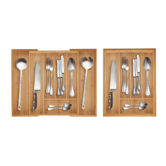 Relaxdays Extendable Bamboo Cutlery Box