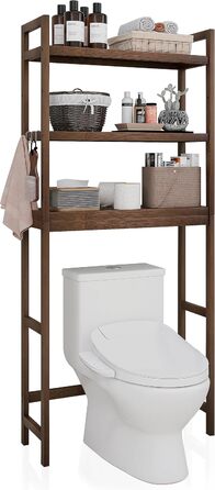 SMIBUY Toilet Shelf, Bamboo Toilet Rack, Adjustable Washing Machine Shelf, Bathroom Shelf with 3 Storage Shelves, Space-Saving, Easy to Assemble (Walnut)