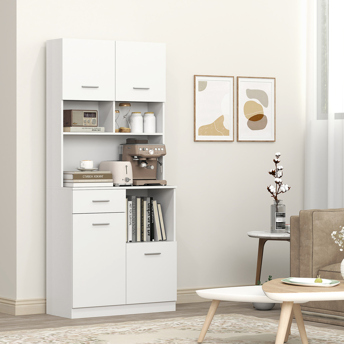 Шкаф для кухні HOMCOM, буфет з висувною шухлядою, двері з м'яким закриванням, 80 x 35 x 180 см, білий