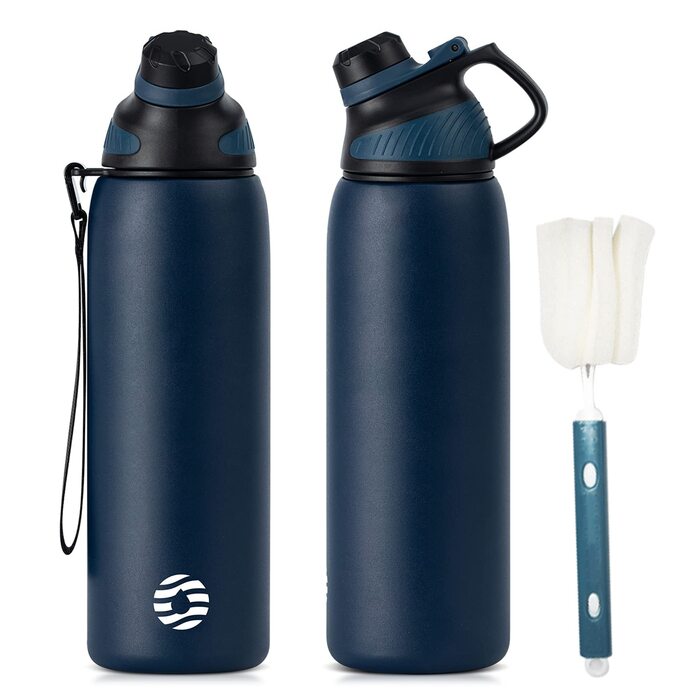 Фляга спортивна Fjbottle Edelstahl 1 л темно-синя з магнітною кришкою, BPA-free. Термофляга для школи, фітнесу, води, газованих напоїв