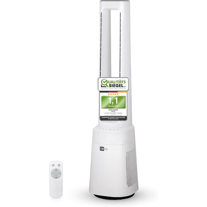 Турбовентилятор Aeco AirX Guard 2-в-1 з очищувачем повітря HEPA H13. Тиха робота 38dB, 10 швидкостей, 3 режими, осциляція 60°, таймер 12h, LED дисплей, пульт ДУ.