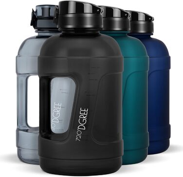 Фітнес-пляшка 720°DGREE uberBottle Jug 2300 мл з ручкою, BPA-Free, протікає, велика спортивна пляшка для води для тренувань, спортзалу, чорна Crystalclear