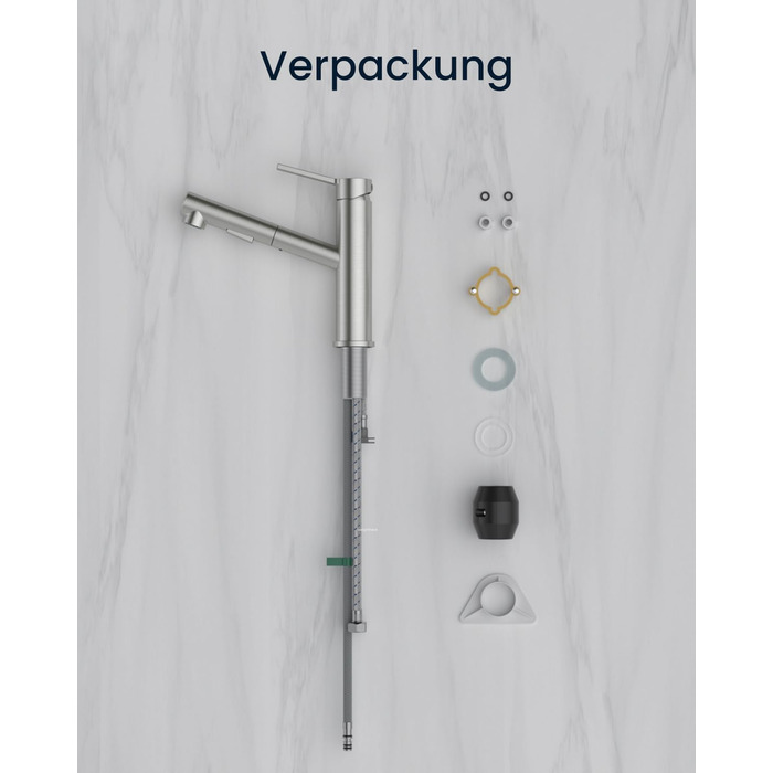 Однолеверний змішувач для кухні Dayone з висувною лійкою, нержавіюча сталь, 3 режими, 360° обертання, для кухонних мийок (15 см), матовий, преміум якість