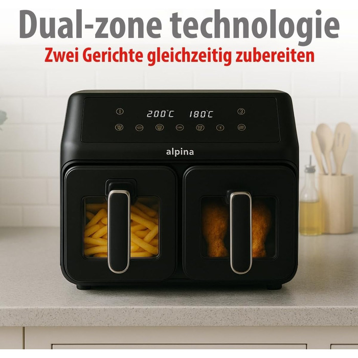 Фритюрниця Alpina Heißluft XXL: Air Fryer для 4-6 осіб, 1800W, 8L, 80-200°C, таймер 2 години, цифровий дисплей