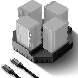 Зарядний пристрій NEEWER NP-F970 з 4 каналами для акумуляторів NP-F550/NP-F750, 100W PD, OLED дисплей, USB-C кабель