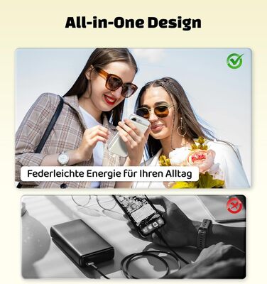 Power Bank Auskang 5000mAh Slim з кабелем для iPhone (сумісний з iPhone 14 та попередніми моделями) - тонкий, легкий, портативний зовнішній акумулятор (білий)