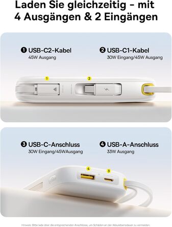Power Bank Baseus QPow3 20000mAh 45W з 3 USB-C та 1 USB-A, LED дисплеєм, PD3.0, QC4.0, з кабелями, для iPhone, iPad, Galaxy