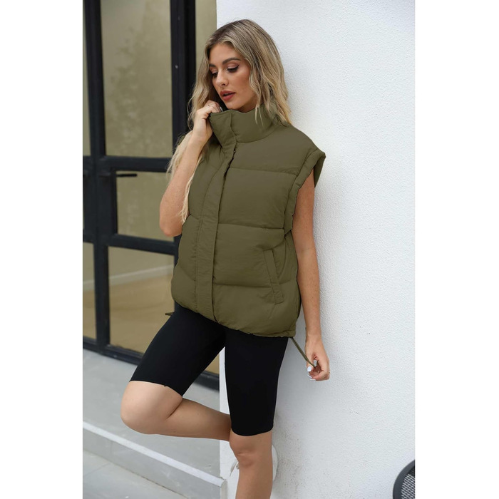 Жіноча пухова жилетка Ainangua з коміром-стійкою, блискавкою, без рукавів, тепла, зимова, легка, утеплена, оливковий (S)