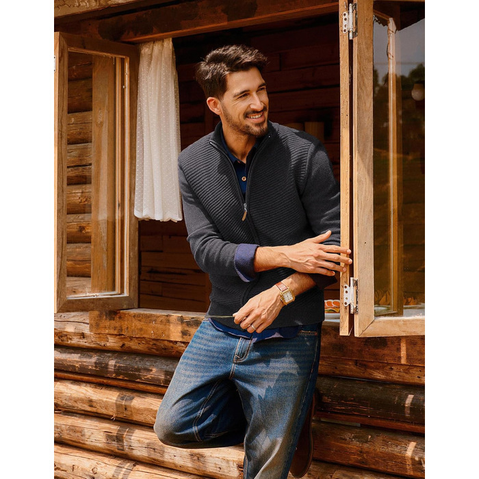 Кардиган чоловічий PJ PAUL JONES з блискавкою та стійким коміром, великий в'язання (M, антрацитний сірий)