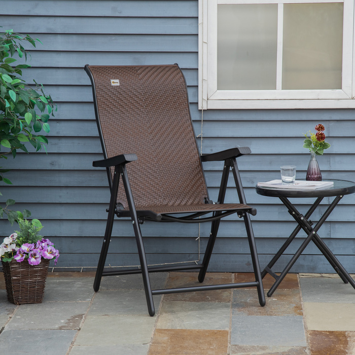 Крісло Outsunny з ротангу Polyrattan, складне, з підлокітниками, 7-ступеневе регулювання спинки для саду, балкону, тераси, розміром 58 x 71 x 111 см