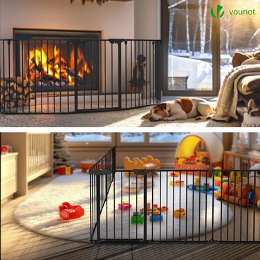 Захисне ґратка для каміну Vounot 375см з дверцятами, металева, для дітей, чорна