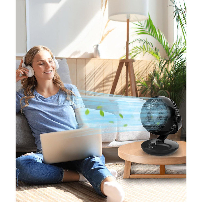 WOWDSGN Вентилятор для дому: тихий настільний циркулятор повітря 24dB, 3 швидкості, 100°/80° осциляція, чорний Xd-1586fc