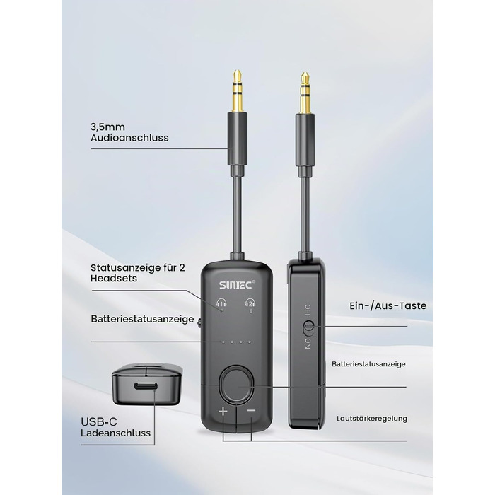 Bluetooth-адаптер AirFly для навушників у літаку, трансмітер аудіосигналу (чорний)