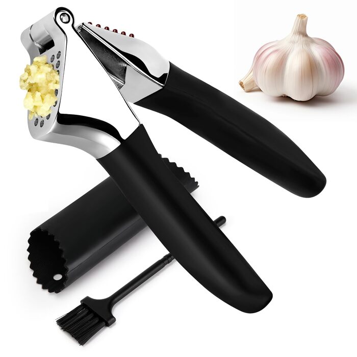 Прес для часнику з нержавіючої сталі з зручною ручкою, для подрібнення часнику та імбиру, безпечний для миття в посудомийній машині