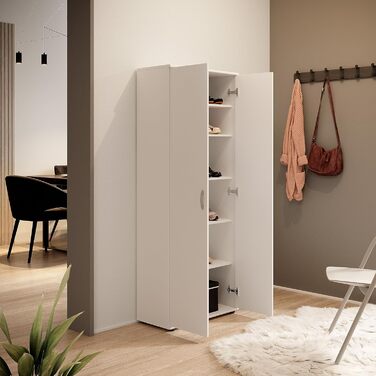 Stella Trading 3 Shoe Cabinet Tall, White - Versatile multipurpose cabinet with adjustable shelves - 70 x 176 x 35 cm (W/H/D)