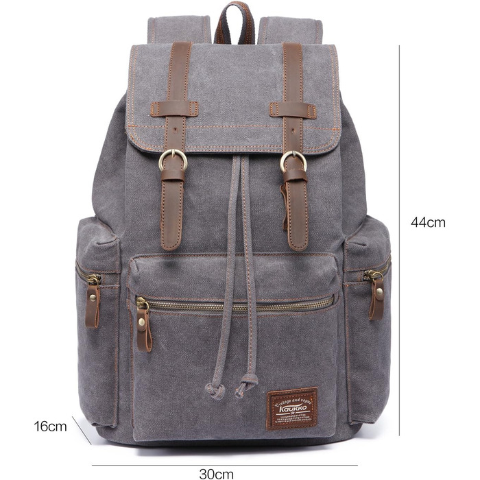 Чоловічий/жіночий рюкзак Kaukko Canvas для ноутбука, стильний, велика місткість, для подорожей, кемпінгу, Outdoor (сірий)