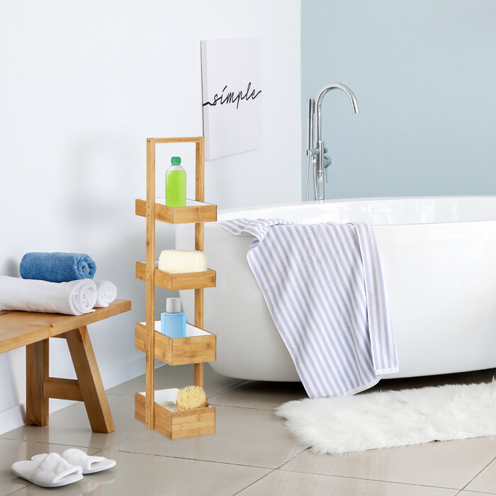 Relaxdays Bamboo Bathroom Shelf with 4 Shelves