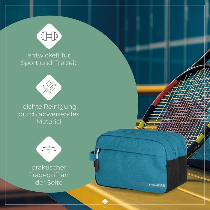 Косметичка для ручної поклажі Travelite Kick Off: практична культбагаж для подорожей та спорту, 26 см, 5 л, сірий (петроль)
