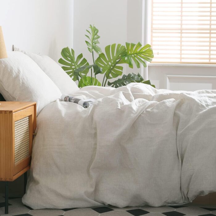 CHUFFED Linen Bedding Set 220x240 3-Piece Bedding Set 100% Natural Linen Bedding - 1 Duvet Cover 220x240 cm + 2 Pillowcases 80x80 cm with Zipper, Soft Breathable, Natural Linen 220x240 cm