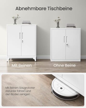 SONGMICS File Cabinet, Multi-Purpose Cabinet, Office Cabinet with 2 Doors, Lockable Cabinet, Steel Storage Cabinet, for Study Room, Living Room, Matte White OMC012W01 (80B cm, Matte White)