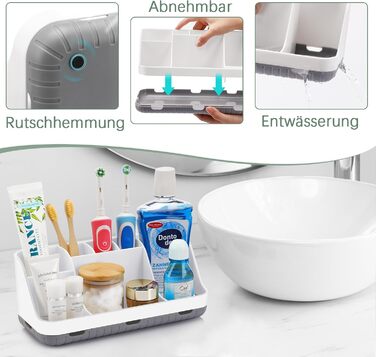 Тримач для зубних щіток у ванну кімнату: органайзер для електричної та звичайної зубної щітки, дозатор пасти, 7 відділень, білий