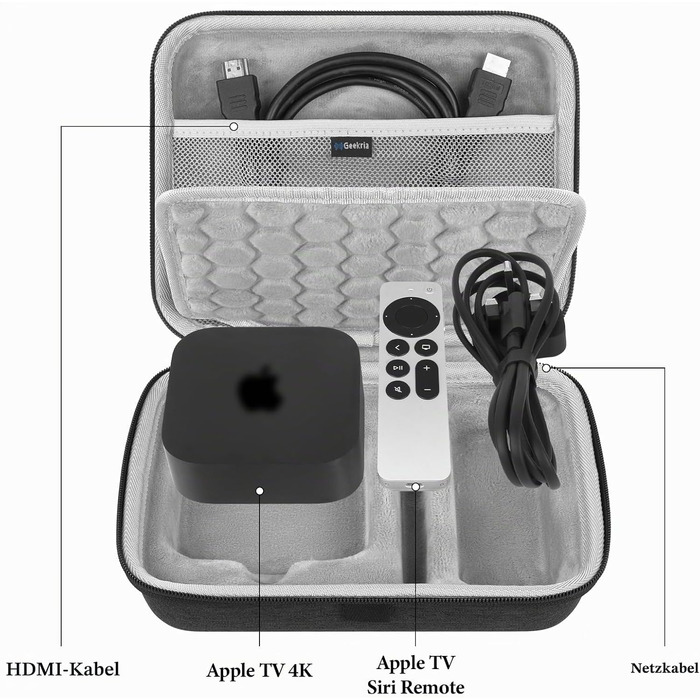 Жорсткий захисний кейс-чохол Geekria для Apple TV 4K (2024, 2022, 2021) та Siri Remote, темно-сірий