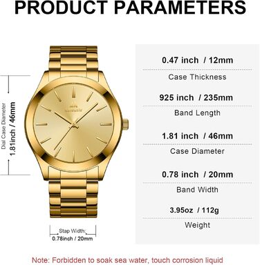 Чоловічий годинник LN LENQIN з вологозахистом, сталевий браслет, кварцовий механізм, аналоговий годинник для чоловіків, люкс, золотий