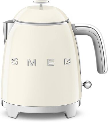 Електричний чайник Smeg KLF05CREU, 0.8 л, кремовий колір, нержавіюча сталь, захист від перегріву, індикатор рівня води, антиковзаюче дно, вбудована котушка для кабелю, 1400W