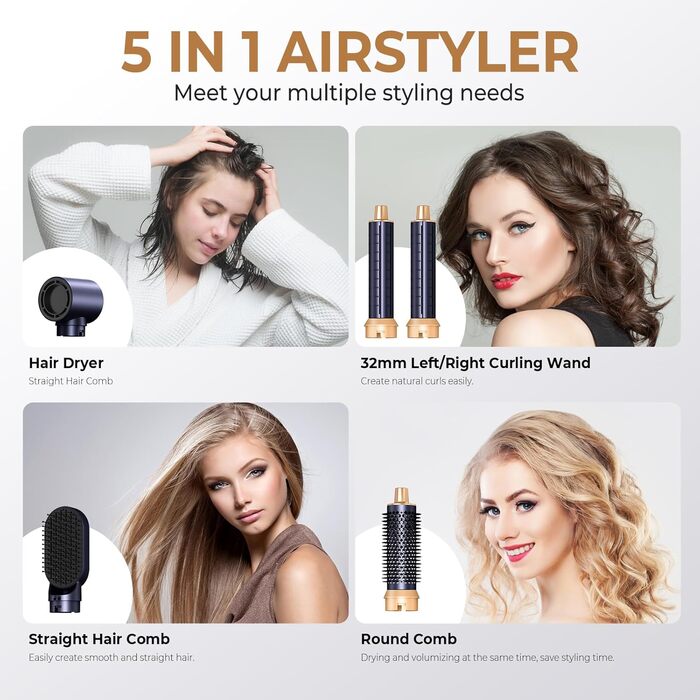 Набір для укладки волосся Neue Air Styler: іонізатор, фен-щітка, 32 мм локони, для об'єму, сушіння, випрямлення та локонів. 1000 Вт, 3 температурні режими, блакитний колір