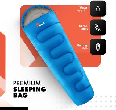Спальний мішок Azark Premium, 350 г/м², легкий та водонепроникний, для 4 сезонів, кемпінг, туризм, відпочинок на природі, для дорослих та дітей (блакитний)