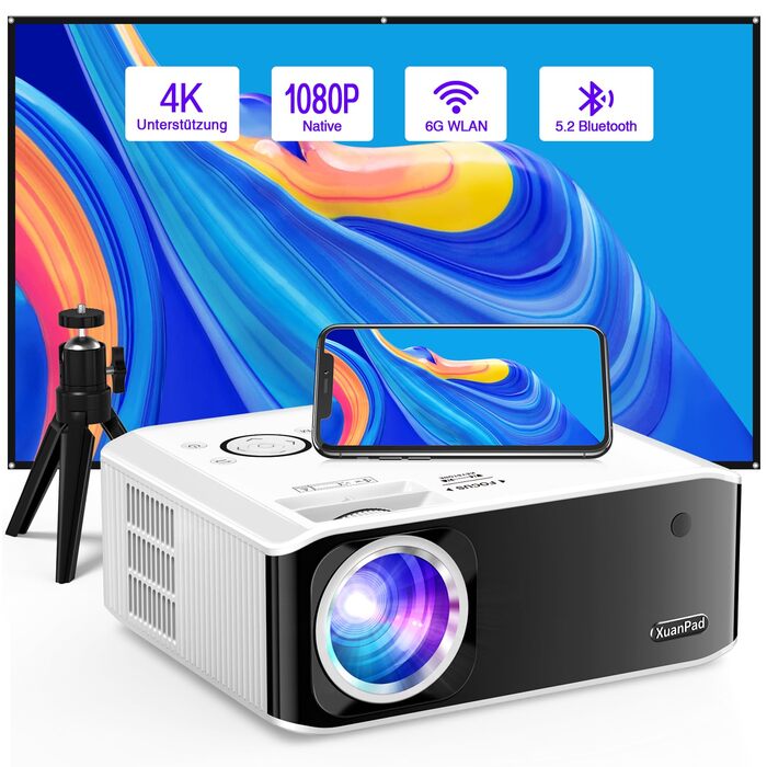 Проектор Smart Beamer 4K з автофокусом TOF 28000L, WiFi6, Bluetooth, обертання 210°, для дому та на вулицю, сумісний з Netflix, підключення до телефону/ПК