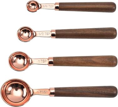 Walnut-Handle Measuring Spoon Set, Copper-Plated Measuring Cups and Spoons, Baking and Cooking Utensils for Kitchen (Color: Gold, Size: Measuring Spoon 4pc)