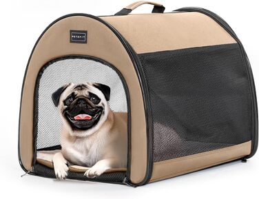 Складана переноска для собак Petfit, Khaki, S - дихаюча переноска-будка для малих собак та котів