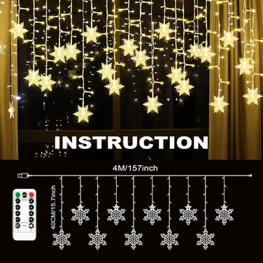 Льоново-снігові гірлянди AUAUY для прикраси дому та саду, 6м, 40 LED, тепле світло, 2 режими, водонепроникні, з пультом (4м)