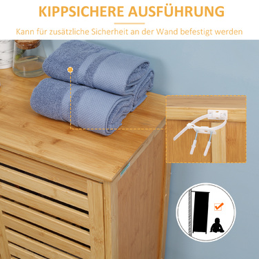 Kleankin Bathroom Cabinet, Vanity Storage Cabinet, Sideboard with 2 Slatted Doors, 2 Interior Shelves, Bamboo Storage Cabinet for Bathroom, Living Room 68 x 32 x 86 cm Natural | Aosom