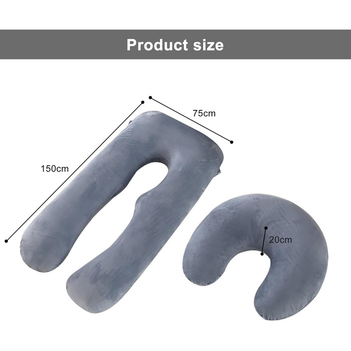 Подушка для вагітних Caliyo 2 шт. U-подібної форми, для сну на боці, з чохлом, велика подушка для годування, подушка для вагітних та комфортна подушка для дорослих (сірий, кристалевий велюр)
