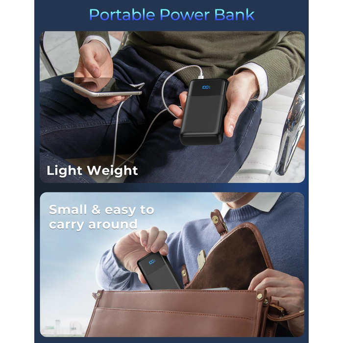 Power Bank 50000mAh з швидкою зарядкою 30W, USB-C, 4 виходи/2 входи, LED-дисплей. Зовнішній акумулятор для iPhone, Android, планшетів