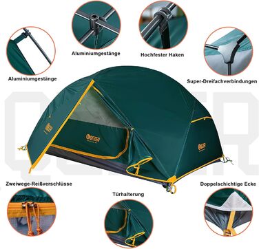 Намет кемпінговий купольний 1-2 місця Campingzelt водонепроникний, вітростійкий, для походу, кемпінгу, активного відпочинку (зелений)
