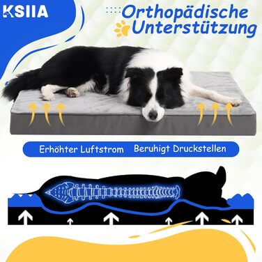 KSIIA Orthopedic Dog Bed for Large Dogs, XL Washable Dog Cushion Fluffy Dog Mat Dog Mattress with Removable Cover in Dark Grey 105x70x8cm