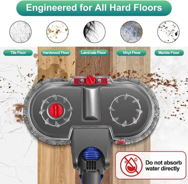 Електричний насадка для миття підлоги Dyson V11/V10/V8/V7/V15 - комплект з 12 мікрофібрами та знімним баком для води
