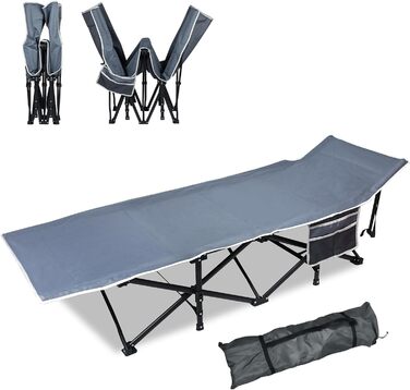 Розкладне ліжко-крісло для кемпінгу з сумкою для зберігання, до 250 кг, 190x62x38 см, для дорослих, відпочинку на природі, в саду, в подорожах