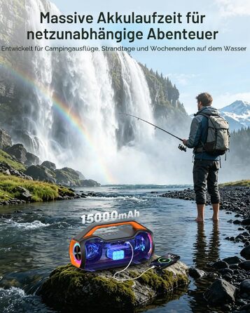 Bluetooth колонка портативна 120W помаранчева з басами, водонепроникна IP65, підтримка DSP/TWS/AUX/TF/BT5.4 для вечірок та пляжу