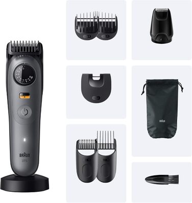 Триммер для бороди Braun Series 5 BT5525: електричний, з насадками (9 шт.), водонепроникний, 40 налаштувань довжини, сірий